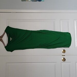 Anthropologie Bordeaux Ruched Capped Sleeve Knee-Length Fitted Dress In Green